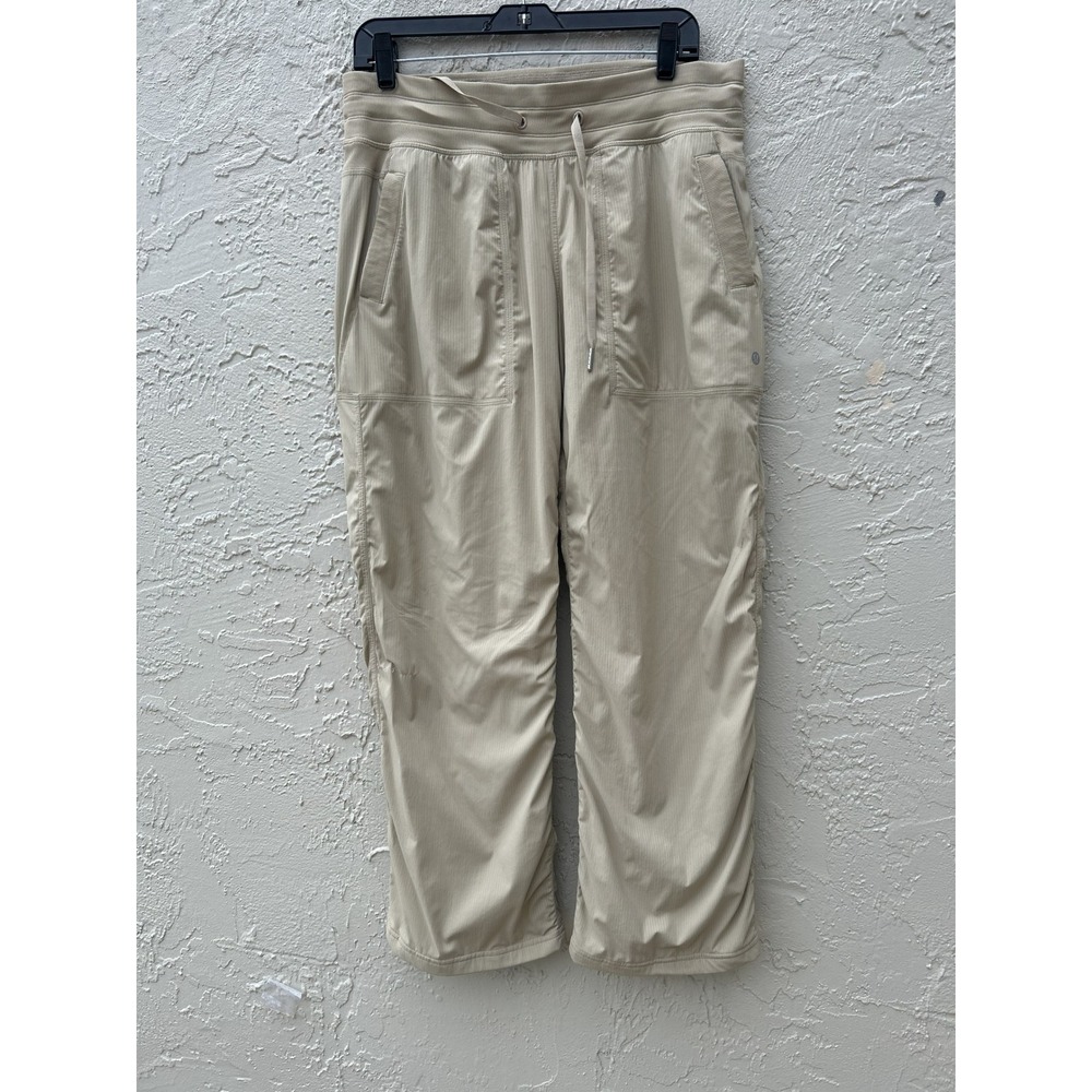 Lululemon Dance Studio Mid-Rise Crop Pants Tan Khaki Pinstripe Size 10 Reg